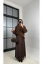 Women's Brown Lace Detailed A-Line Satin Skirt Stylish Maxi Length - 4