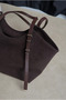 Women's Hand and Shoulder Bag Dark Brown Suede - 3