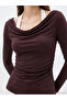 Burgundy boat neck ruched blouse - 3