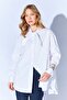 Women's White Poplin Shirt with Self-Ribbon Detail - 2