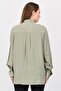 Women Band Collar Plain Long Sleeve Shirt, Olive - 4