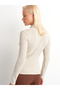 Women's Beige Stand Collar Snap Fastener Long Sleeve Knit Sweater - 2