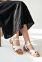 White Genuine Leather Cross-Strapped Short Heeled Women's Sandals Ankle Strap Summer Skin Leather