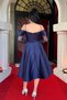 Satin Fabric Collar Lace Detailed Midi Dress - Dark Blue - 5