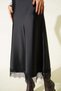 Women's Black Satin Midi Skirt with Back Slit, Regular Waist, Stylish Skirt - 2