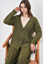 Women's Knitted Kimono Pants Double Set 30067 - Khaki - 2