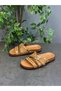 Ti̇na Tan Leather Pin-Studded Women's Daily Slippers - 2