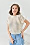 Women's Boat Neck Openwork Crop Knitwear Blouse 8249Sw - 4