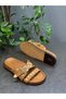 Ti̇na Tan Leather Pin-Studded Women's Daily Slippers - 8