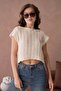 Women's Boat Neck Openwork Crop Knitwear Blouse 8241Sw - 2