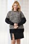 Plus Size Soft Sweater with Leather Detail on the Sleeves - 2
