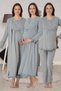 Women's Gray Double-Breasted Simple Stylish Long Sleeve Special Design Maternity Nightgown Pajama Set - 5