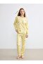 Yellow Crew Neck Patterned Women's Pajama Set (S6) - 2