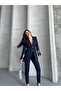 Women's Chic Two-Piece Set Stone Detail Blazer Jacket & Straight Leg Pants