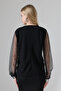 Sequin Detailed Transparent Sleeve V-Neck Blouse - 8