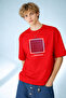 Men's Numerical Detailed Minimalist Geometric Crew Neck Red T-Shirt - 2