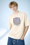 Men's Minimalist Geometric Crew Neck Beige T-Shirt with Numerical Detail - 2