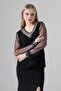 Sequin Detailed Transparent Sleeve V-Neck Blouse - 4