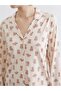 Pink Shirt Collar Teddy Patterned Women's Pajama Set (S6) - 3