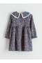 Navy Blue Baby Collar Floral Patterned Girl's Dress (S6) - 4