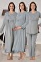 Women's Gray Long Sleeve Special Design Cotton Combed Cotton Maternity Nightgown Pajama Set - 2