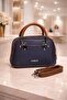 Women's Navy Blue Tan Medium Size Shoulder and Hand Bag with Zipper, Daily Stylish, Multi-Compartment - 3