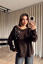Dark Brown Oversized Knit Sweater with Stone Detail on the Shoulder