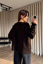 Dark Brown Oversized Knit Sweater with Stone Detail on the Shoulder - 5