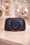 Women's Navy Blue Tan Medium Size Shoulder and Hand Bag with Zipper, Daily Stylish, Multi-Compartment - 4