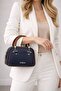 Women's Navy Blue Tan Medium Size Shoulder and Hand Bag with Zipper, Daily Stylish, Multi-Compartment - 2