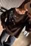 Dark Brown Oversized Knit Sweater with Stone Detail on the Shoulder - 2