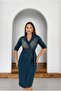 Navy Blue Jacket Collar, Three-Quarter Sleeves, Side Tie, Stone Detailing Denim Dress - 2