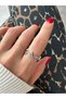 Silver Color Stone Triangle Ring - 4
