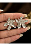 Embossed Flower Form Earrings Flashy Modern Women's Steel Earrings - 2
