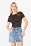 Ultra Soft Round Neck Short Sleeve Blouse Brown