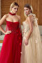 Women's Strapless Sequin Embroidered Long Evening Dress 6694 Red - 2