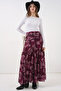Women's Patterned Chiffon Skirt 8057 - Burgundy - 5