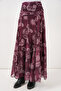 Women's Patterned Chiffon Skirt 8057 - Burgundy - 6