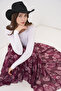 Women's Patterned Chiffon Skirt 8057 - Burgundy - 2