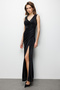 Glittery Dress with Gathered Detail and Slit - 2