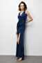 Glittery Dress with Gathered Detail and Slit - 2