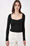 Women's Square Collar Slim Fit Blouse 986 - Black - 2
