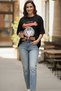 Women's Printed Oversize T-Shirt Suitable for Casual Use - Black