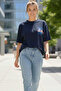 Women's printed oversized t-shirt - navy blue (comfortable fit)