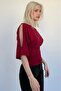 Burgundy Gathered Waist Bat Sleeve Open Shoulder Blouse Mg2672 - 8