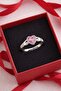 Stainless Steel Silver Color Pink Stone Heart Holding Hands Ring - 3