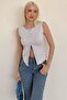 Karmelanj Women's Crew Neck Buttoned Blouse Mg2638 - 5