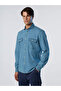 Italian Lapel Long Sleeve Men's Denim Shirt with Pockets