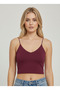 Women's Burgundy V-Neck Rope Strap Crop Blouse Nj58