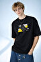 Men's Abstract Written Geometric Triangle Design Crew Neck Black T-Shirt - 2